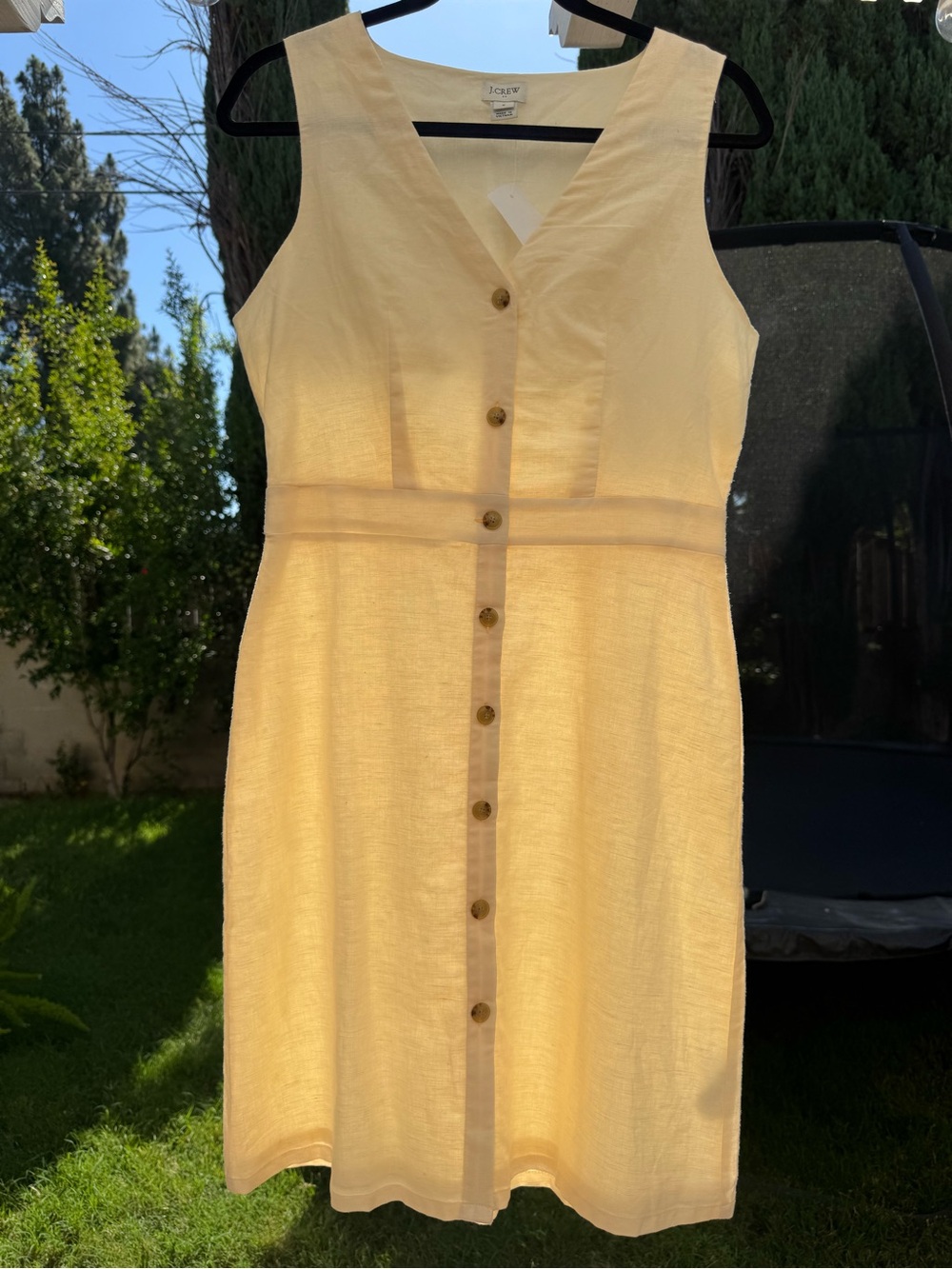 J. Crew Sleeveless Button-Front Midi Dress in Pale Yellow